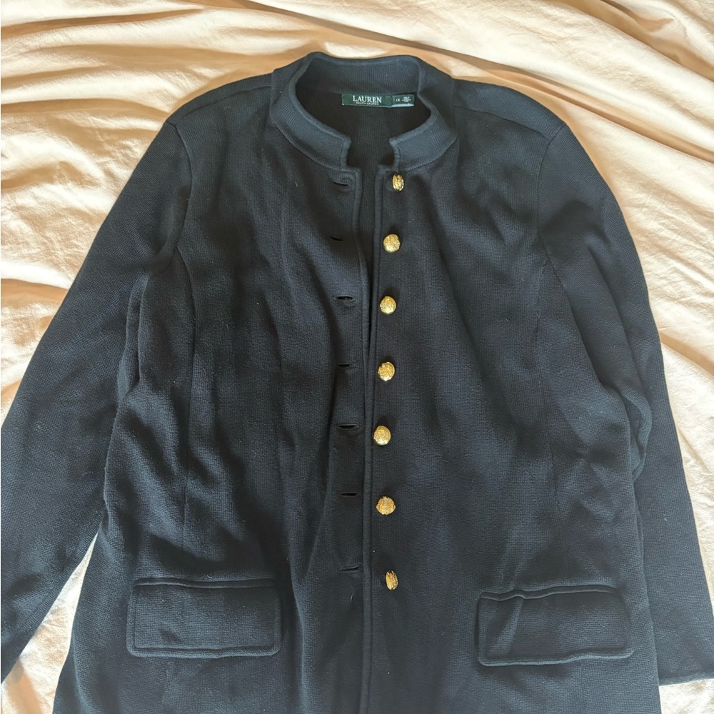 Ralph Lauren Navy Military-Style sweater with Gold Buttons